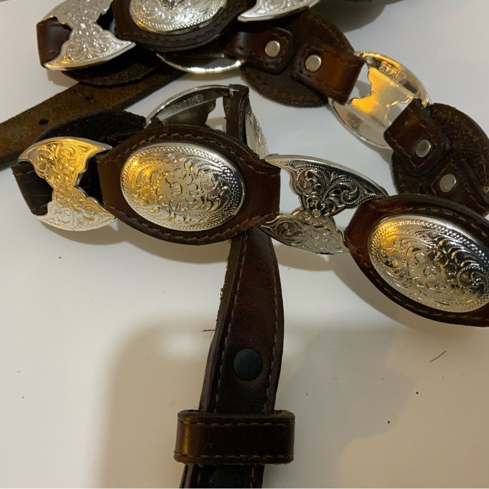 Vintage Tony Lama Western USA Brown Leather Silver Conchos Belt Women's Size 36 - Picture 4 of 7